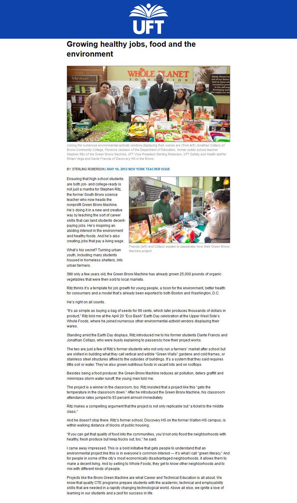 UFT - Growing healthy jobs, food and the environment