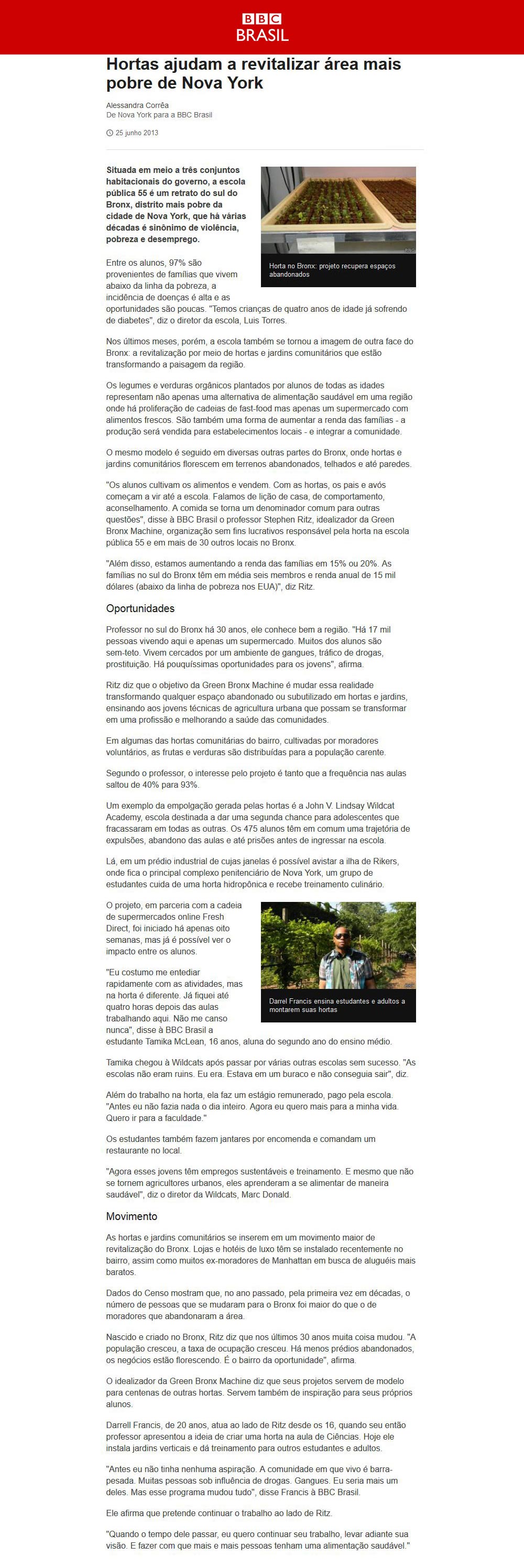 BBC Brazil - Hortas ajudam a revitalizar área mais pobre de Nova York