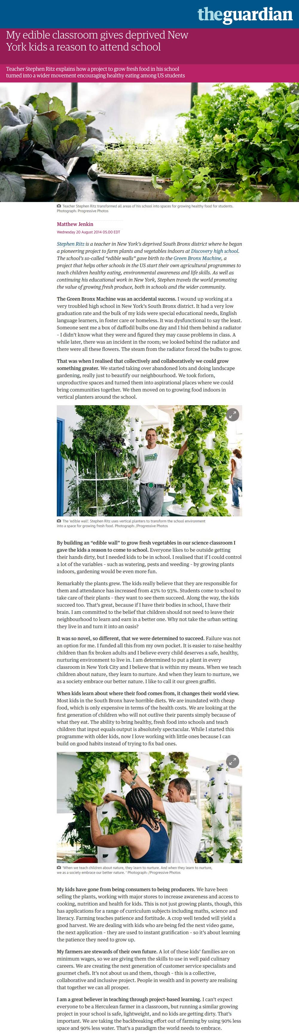 The Guardian - My edible classroom gives deprived New York kids a reason to attend school